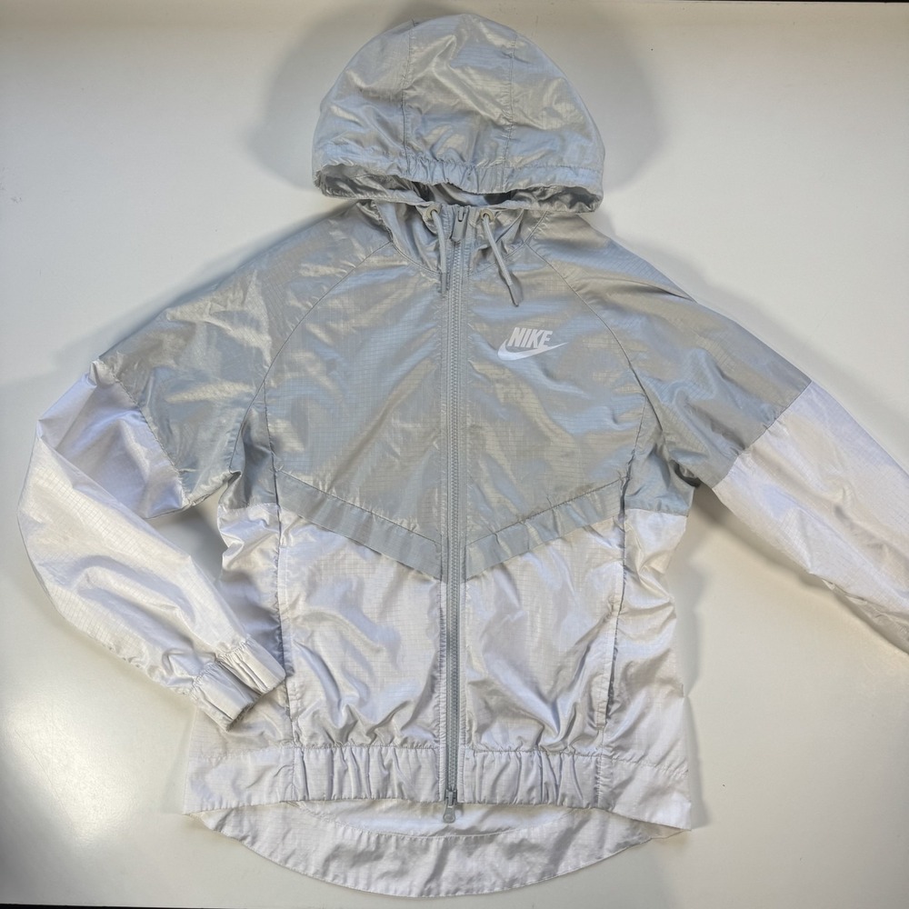NIKE Colorblocked Windrunner Jacket Hooded Womens Small Ripstop Gray/White Vents